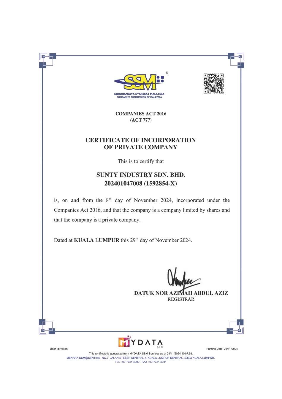 SSM Certificate